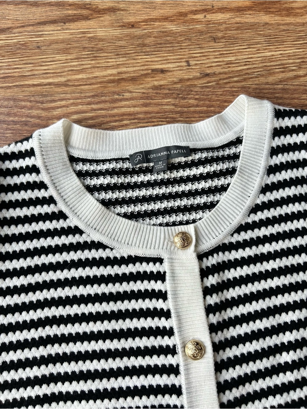Adrianna Papell Women’s Black & White Striped Knit Short Sleeve Cardigan size M
